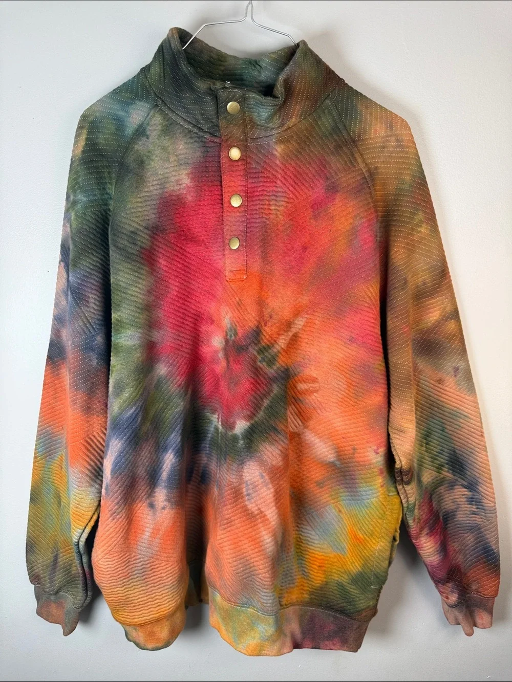 Tie-Dye Funnel Neck Pullover Sweater - Multicolor